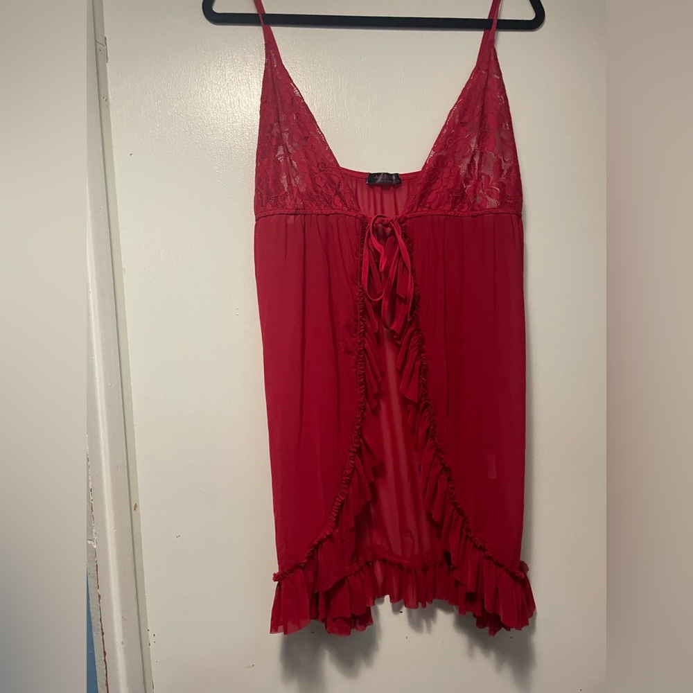 Chic Red Lace Babydoll Chemise Lingerie